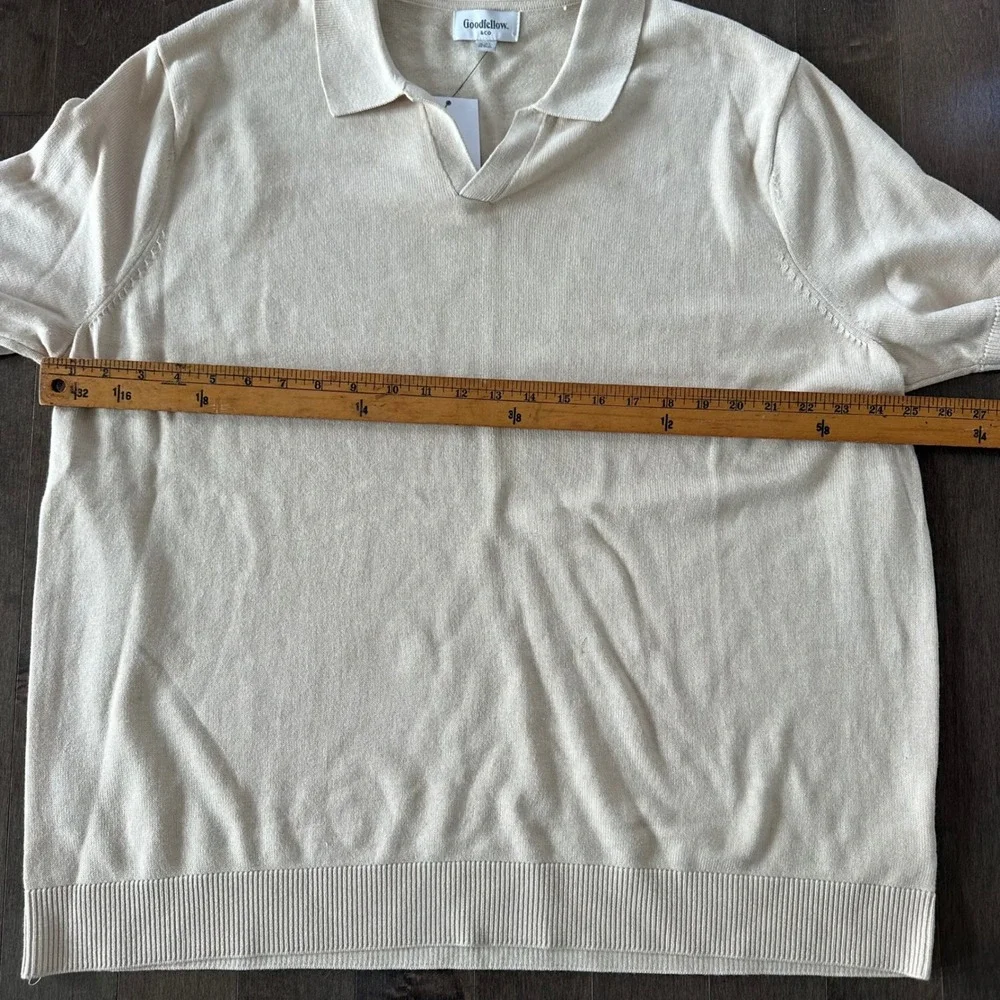 NWT Mens Collared Short Sleeve Sweater Lightweight Euro Summer Cream XXL
